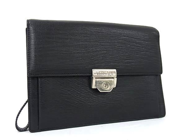 美品/VERSACE メデューサ サンバースト レザー セカンドバッグ