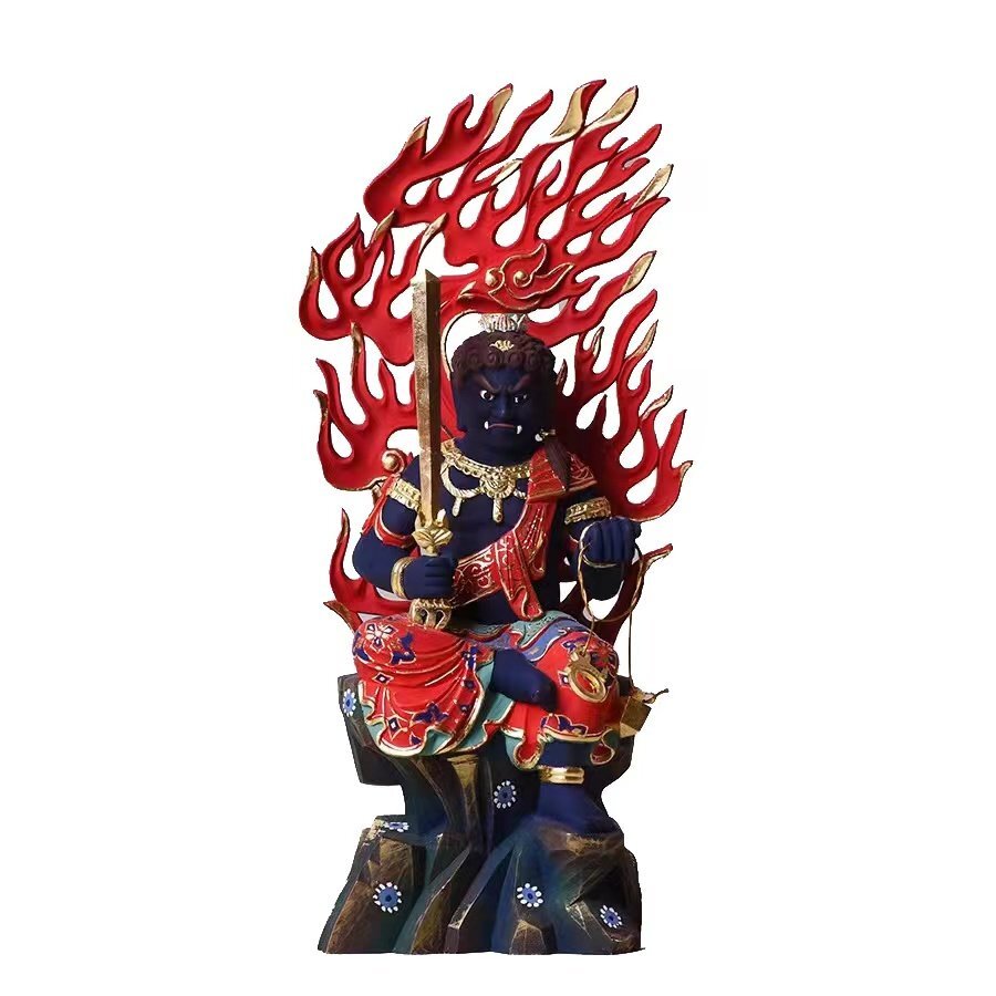 最新作 総檜材 仏教美術 木彫仏像 不動明王三尊立像 出遅れ
