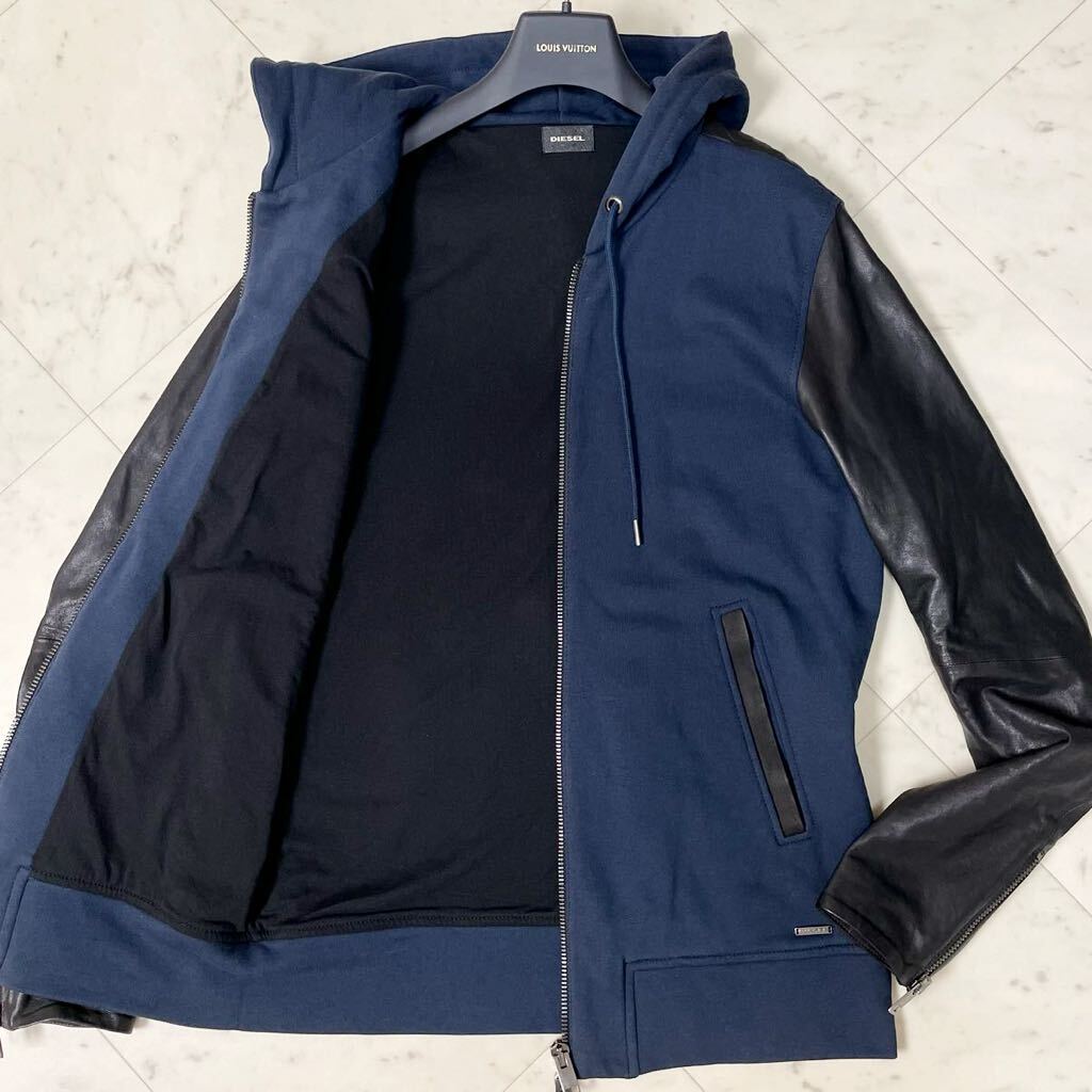 DIESEL かるく ディーゼル 袖革レザージャケット 袖革ドライバーズ 