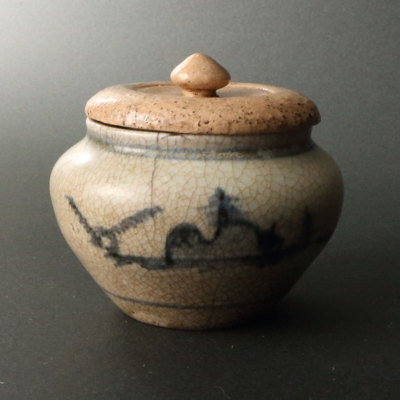 松本鉄山 絵瀬戸 肩衝茶入 共箱 茶道具 しがなかっ 瀬戸焼 売買された 