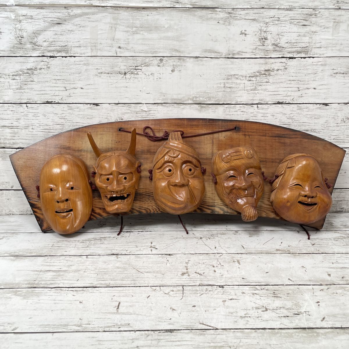 木彫りおかめひょっとこ置物オブジェ彫刻縁起物オカメ火男