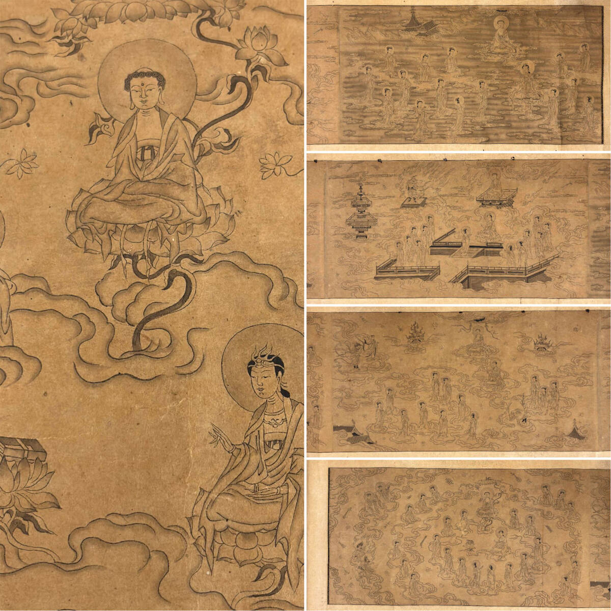掛軸 時代 観音菩薩像・勢至菩薩像 双幅 阿弥陀如来脇侍 来迎 仏教美術