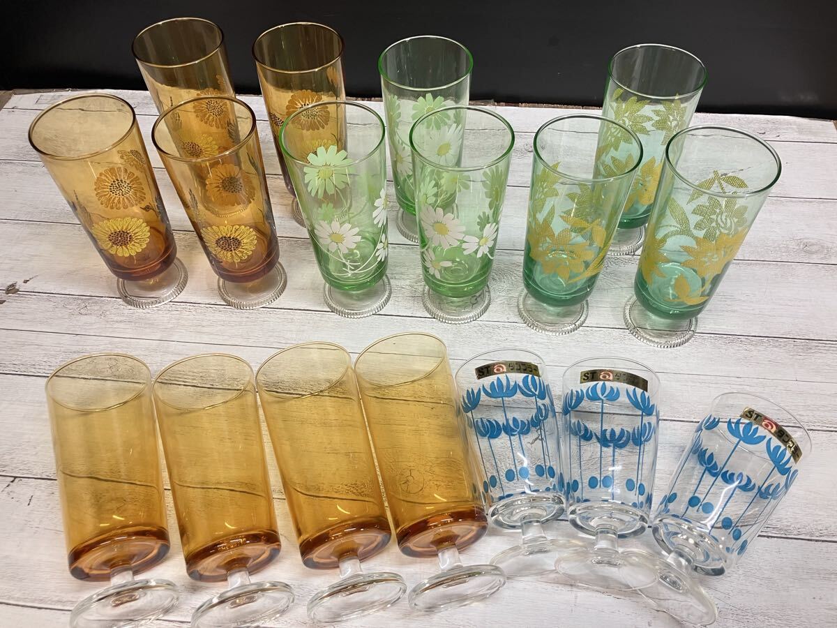昭和レトロポップモダン♯アデリア 素敵な花柄のグラス5客＆ガラスの