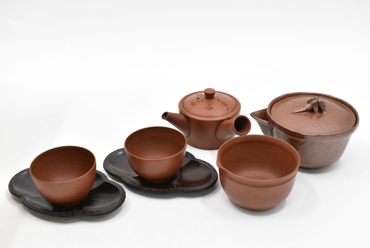 中古】山七窯 七左 藻掛 煎茶器 急須 セット 渡辺 七左衛門 藻がけ 藻