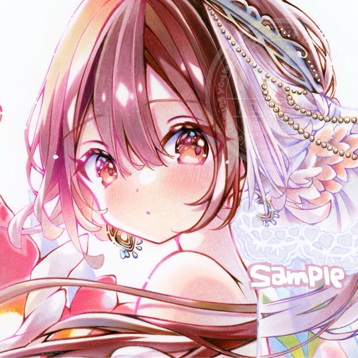 未使用】B5 オリジナル 手書きイラスト 原画 創作 ロリータ ピンク髪