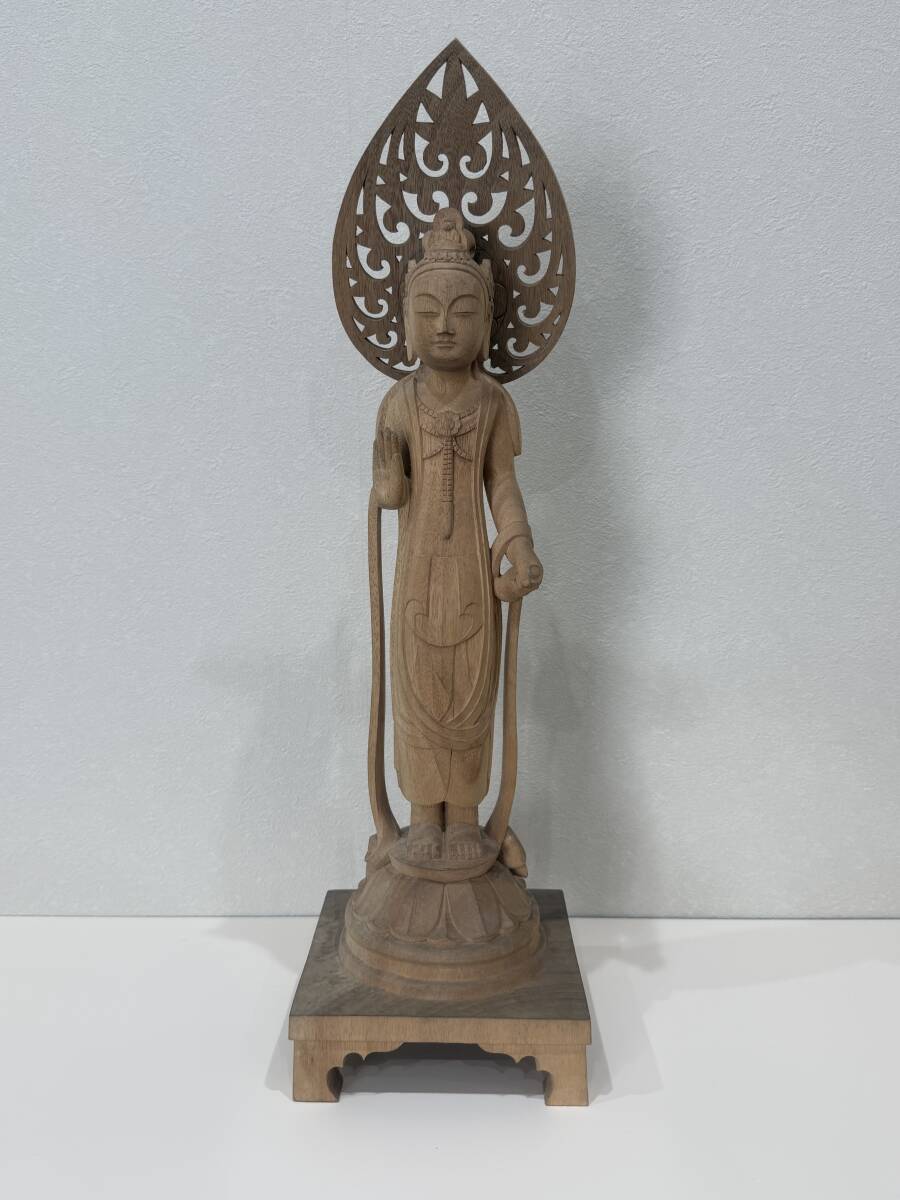真作】【WISH】村上華岳 「観世音菩薩像」 木版画 証明シール 〇仏画