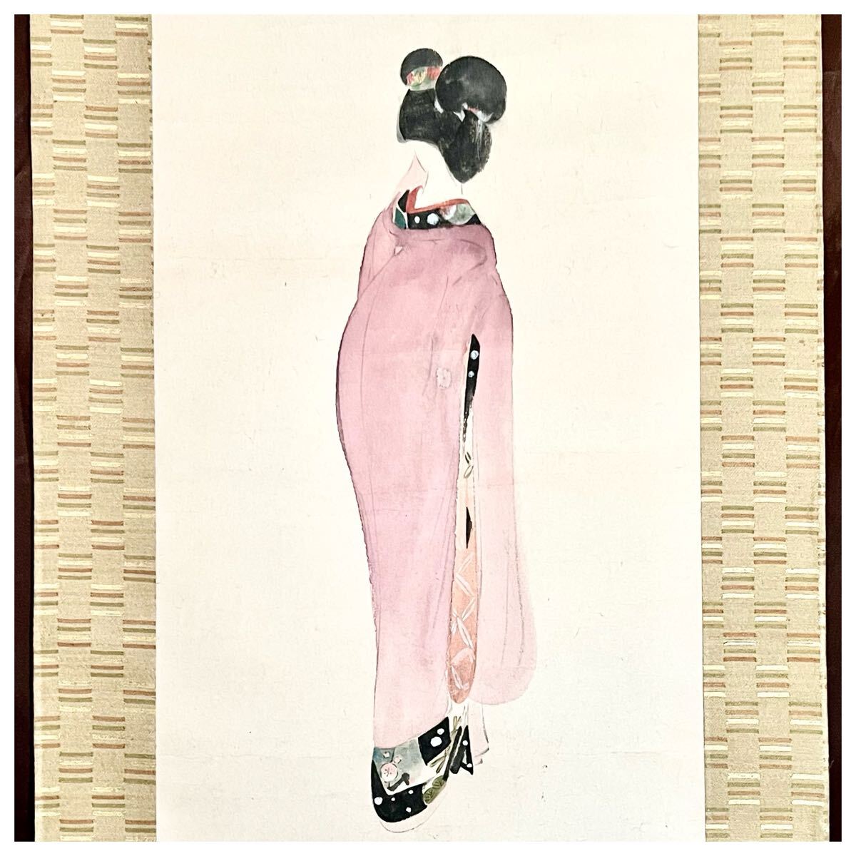 傷や汚れあり】【模写】伊東深水『櫻下美人』掛軸 絹本 美人画 日本画