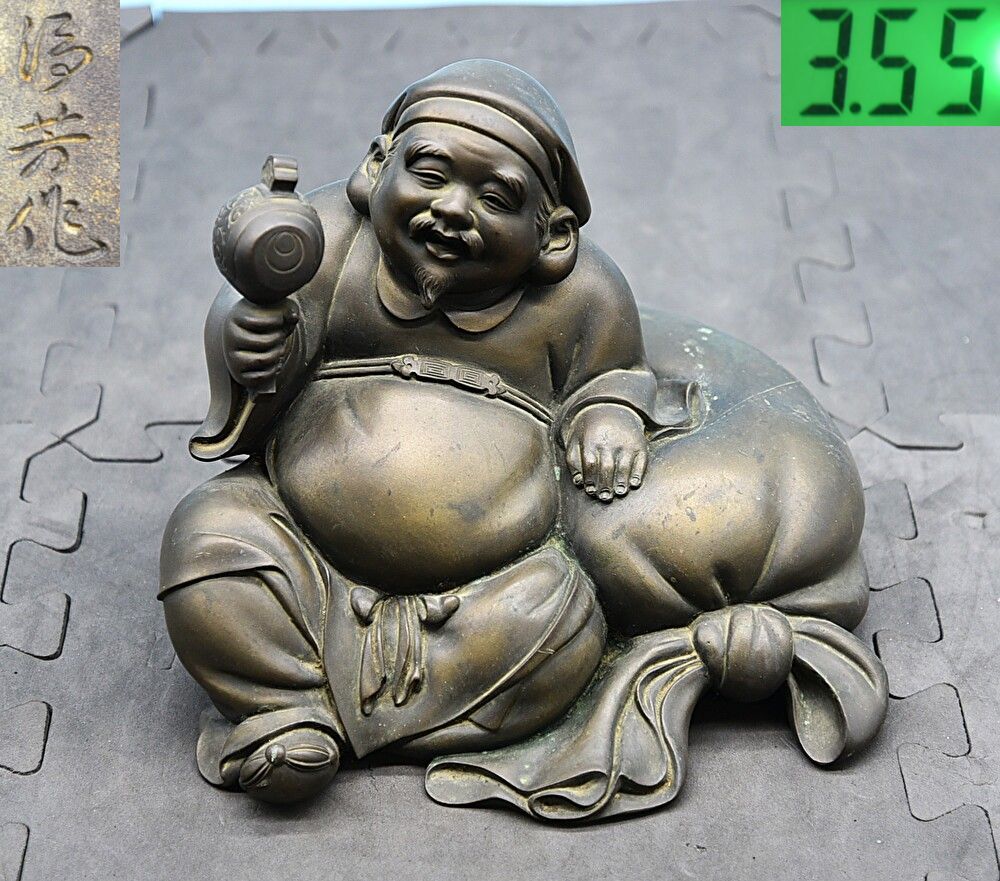 中古】金属工芸□恵比寿像 置物□銅 真鍮製 エビス様 福の神 七福神 鯛