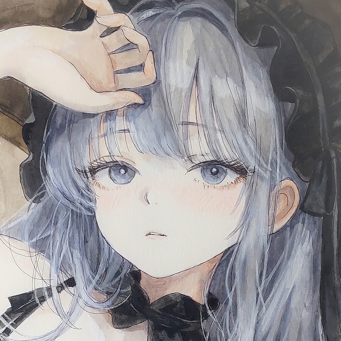 新品】手描きイラスト オリジナル 「着替え途中のゴスロリの女の子