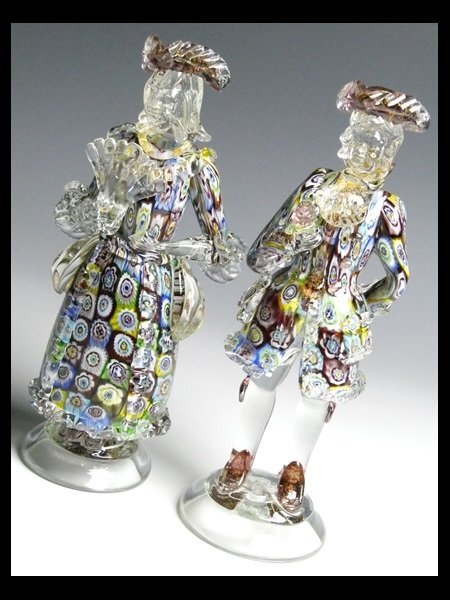 工芸品 ムラノ ベネチアングラス サイン入り ミルフィオリ 色付 ボウル