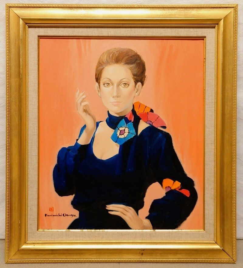 美術品】∇花∇【奥津国道】真筆 油彩F10号美人画『見つめる』 作者