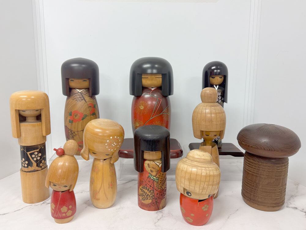 中古】創作こけし作家 関口三作 かのこ 内閣総理大臣賞 全長約35㎝の