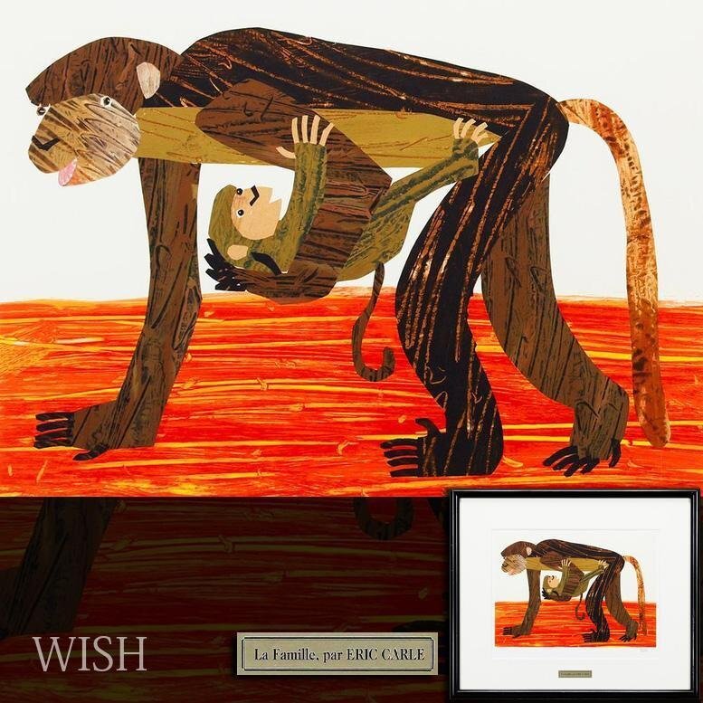中古】エリック カール リトグラフ ペンギンの親子 414/1000 版画 はら