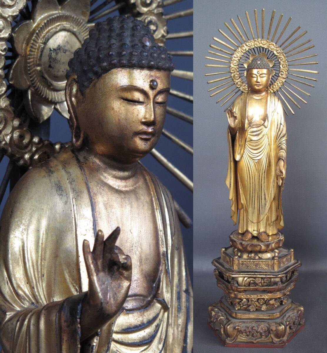 中古】【みどり屋本店＊k7*b】掛軸 浄土真宗 本願寺 阿弥陀如来 三対