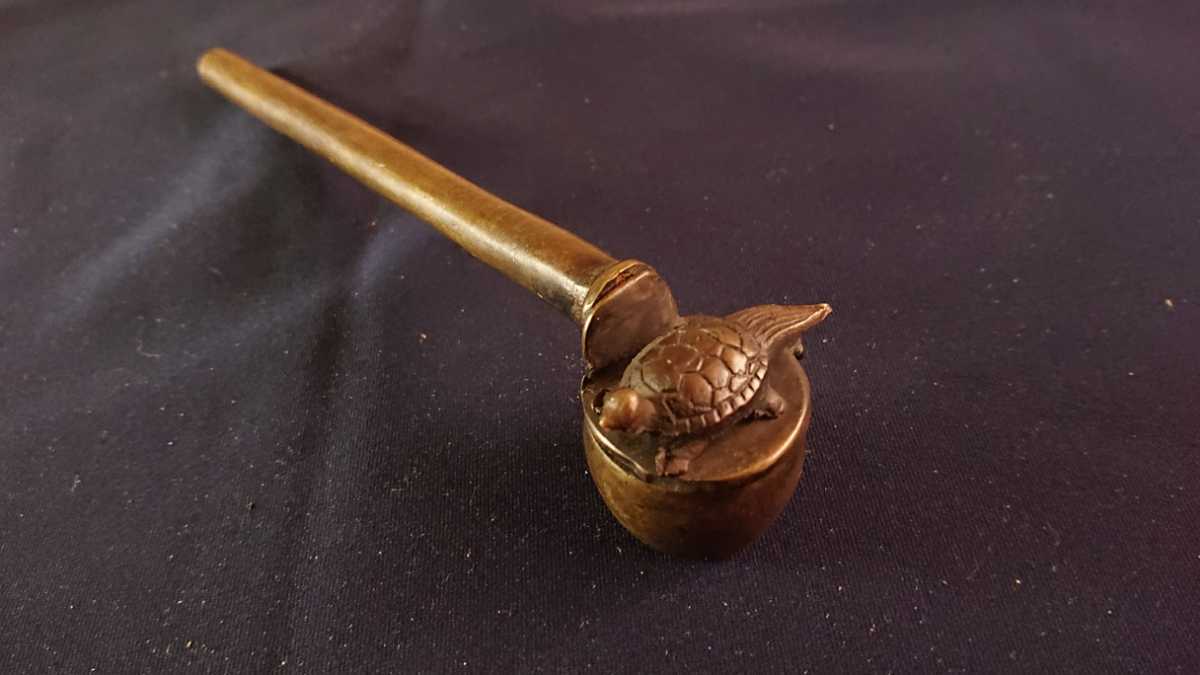 矢立 骨董品 矢立 銀象嵌 銅製 明治時代 骨董古美術 矢立 銀象嵌 銅製