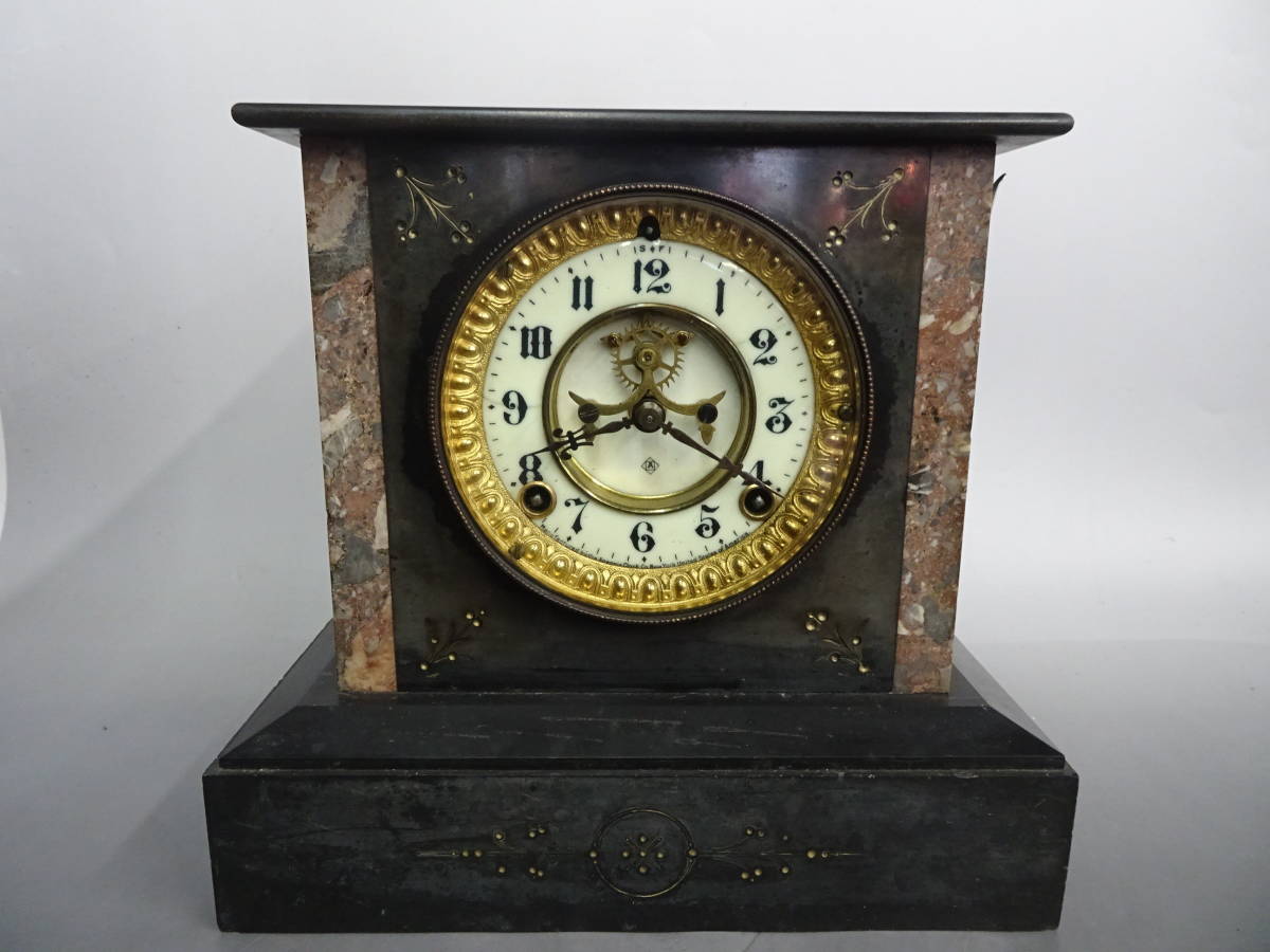 雲ANSONIA アンソニア 四面ガラス真鍮置時計 振り子時計 古美術品