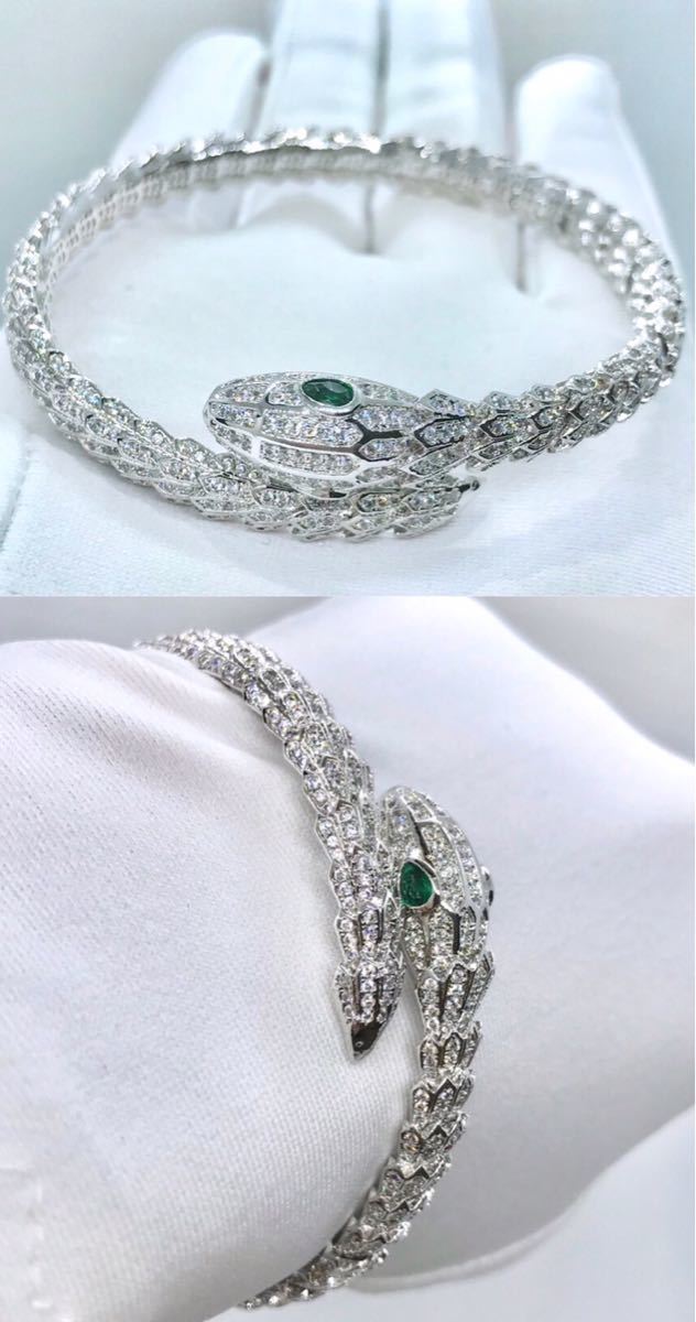 Effy Jewelry 0 67 14kホワイトゴールド Tcw エメラルド付き ダイヤモンド バングルブレスレット パンサー ブラックホワイト 春夏新作 ブラックホワイト