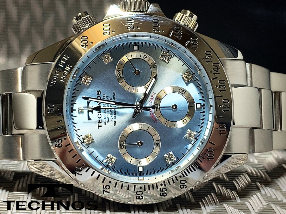 TECHNOS テクノス クオーツ クロノグラフ アイスブルー ダイヤモンド1石