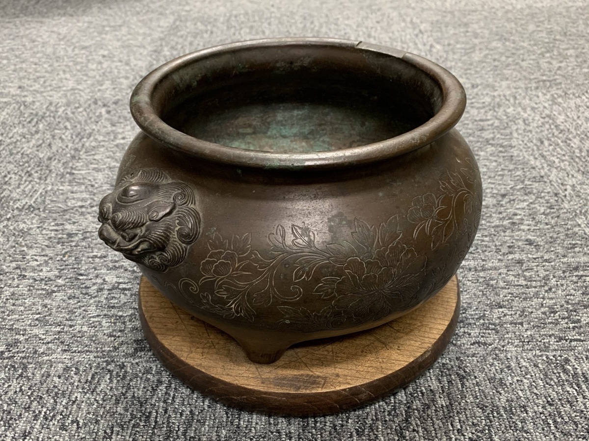 火鉢 一対 獅子耳 時代 骨董 明治 大正 アンティーク 古美術 古道具