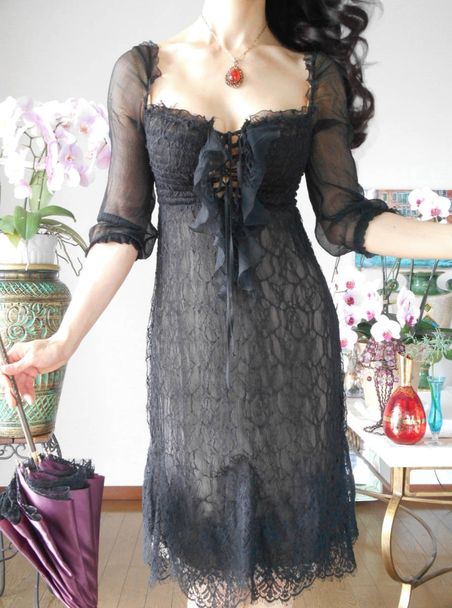 イタリア製 Pf Paola Frani 8万円くらい 繊細総レースシャーリングが柔らかフィットするドレスワンピース 透け感シースルー パオラフラーニ の落札情報詳細 ヤフオク落札価格情報 オークフリー スマートフォン版