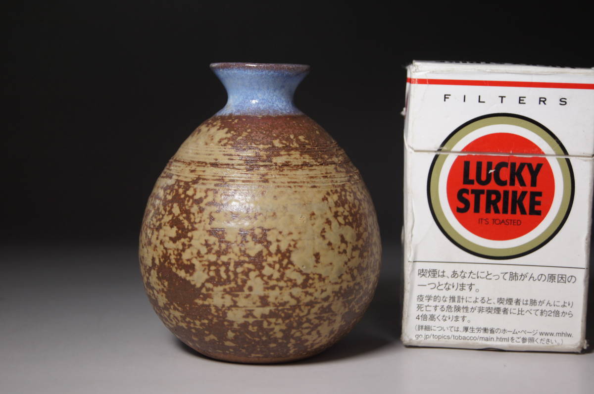 京焼□山田稔 作□ 灰釉 一輪生 鈞窯 徳利型 共箱 窯変 一輪挿 花瓶
