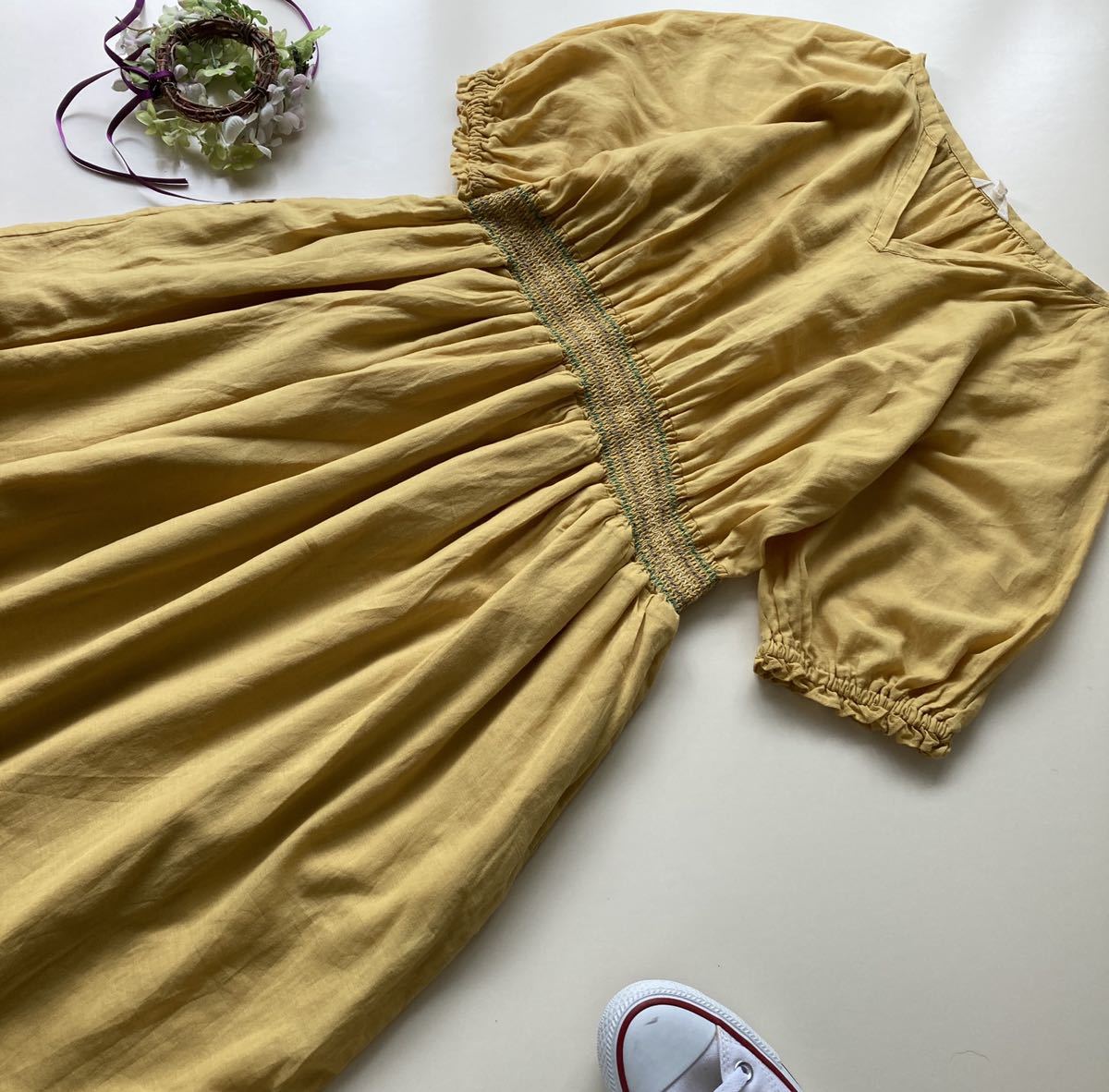 スタジオクリップstudio Clip マスタード系 可愛い ウエストスモッキング ロングワンピース L の落札情報詳細 ヤフオク落札価格情報 オークフリー スマートフォン版