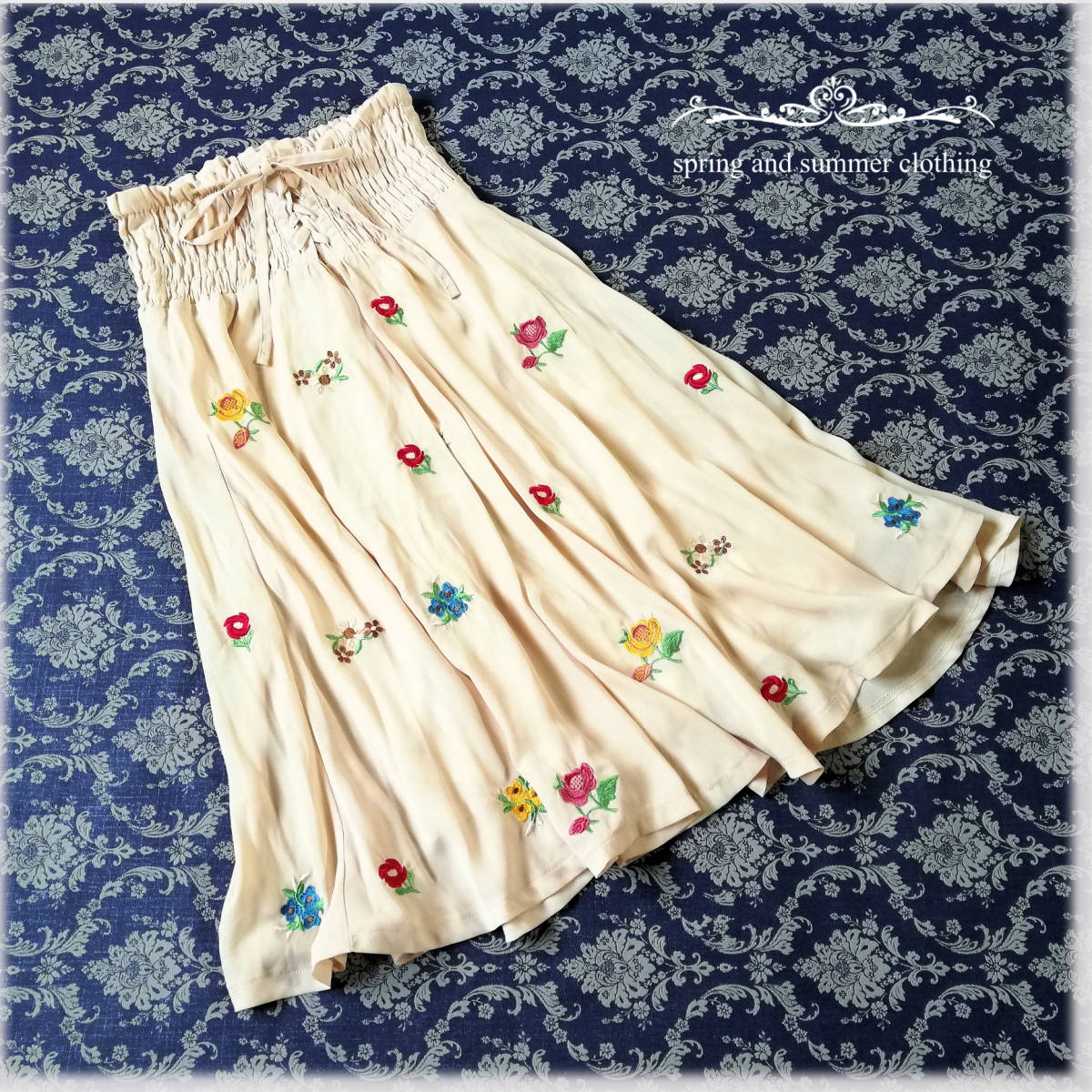 Hamble By Par Avion パラビオン 可愛い 2way 花柄刺繍 レースアップ シフォン ミモレ丈スカート ベア ワンピース ベージュ ゴム K8 の落札情報詳細 ヤフオク落札価格情報 オークフリー スマートフォン版