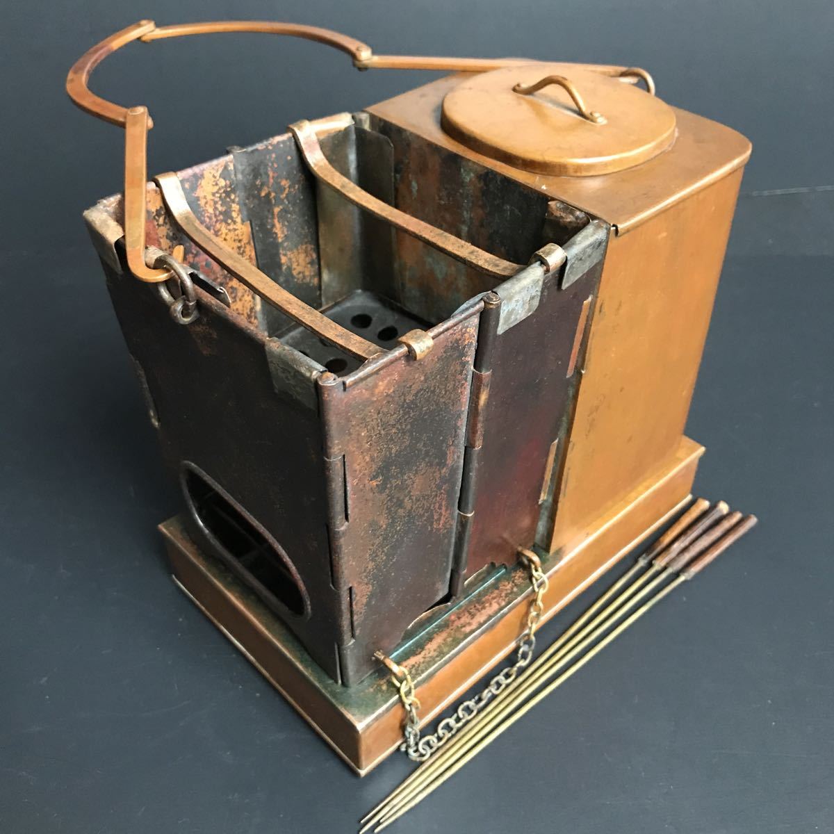 大珍品 希少 野燗炉 酒燗器 古民具 酒器 銅製 木箱 時代物 【公式通販】