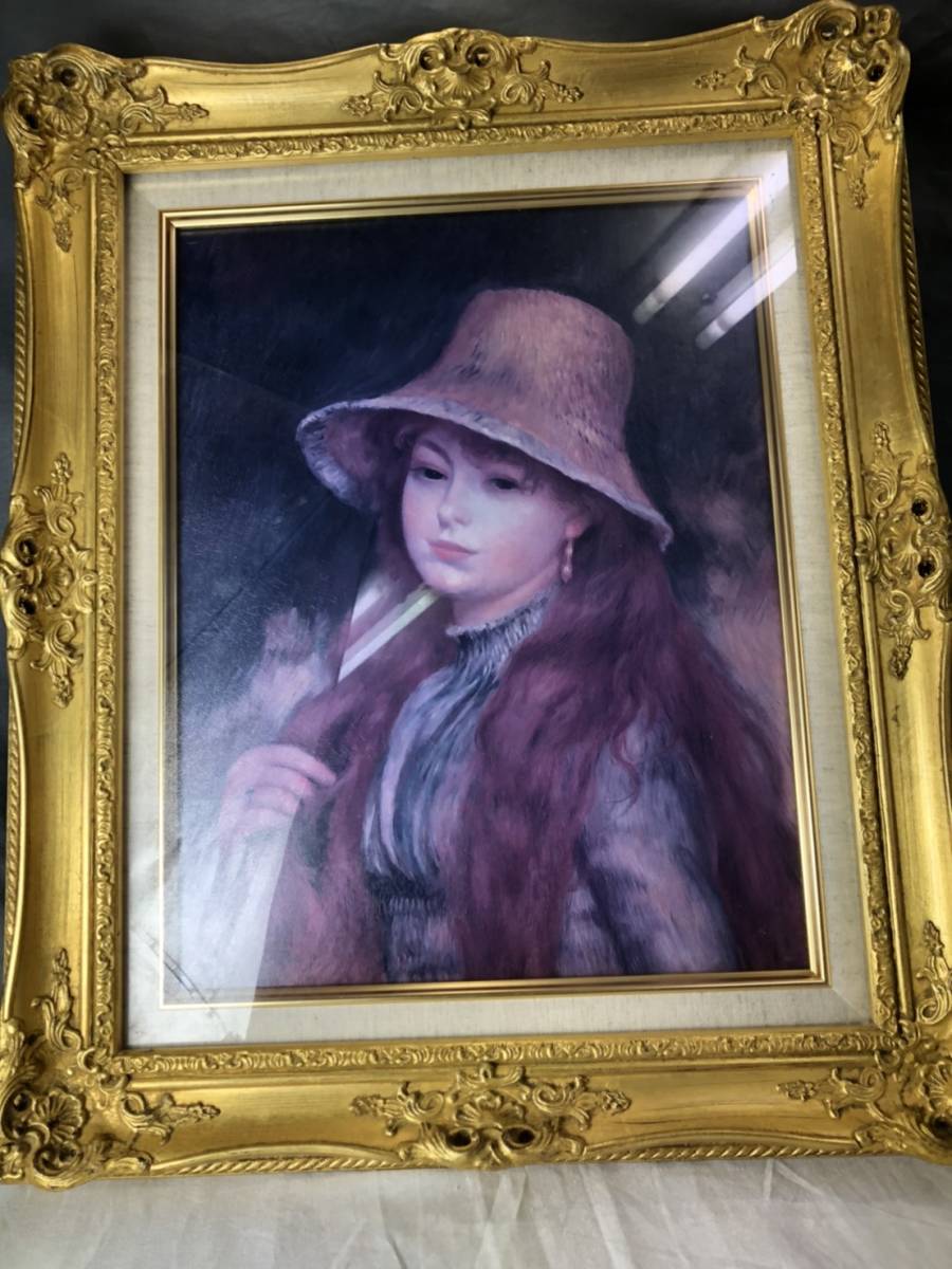 世界の名画シリーズ、プリハード複製画 ピエール・オーギュスト・ルノアール作 「青い帽子の少女」（額縁付）〔代引不可〕 世界の名画シリーズ、プリハード複製画 ピエール・オーギュスト