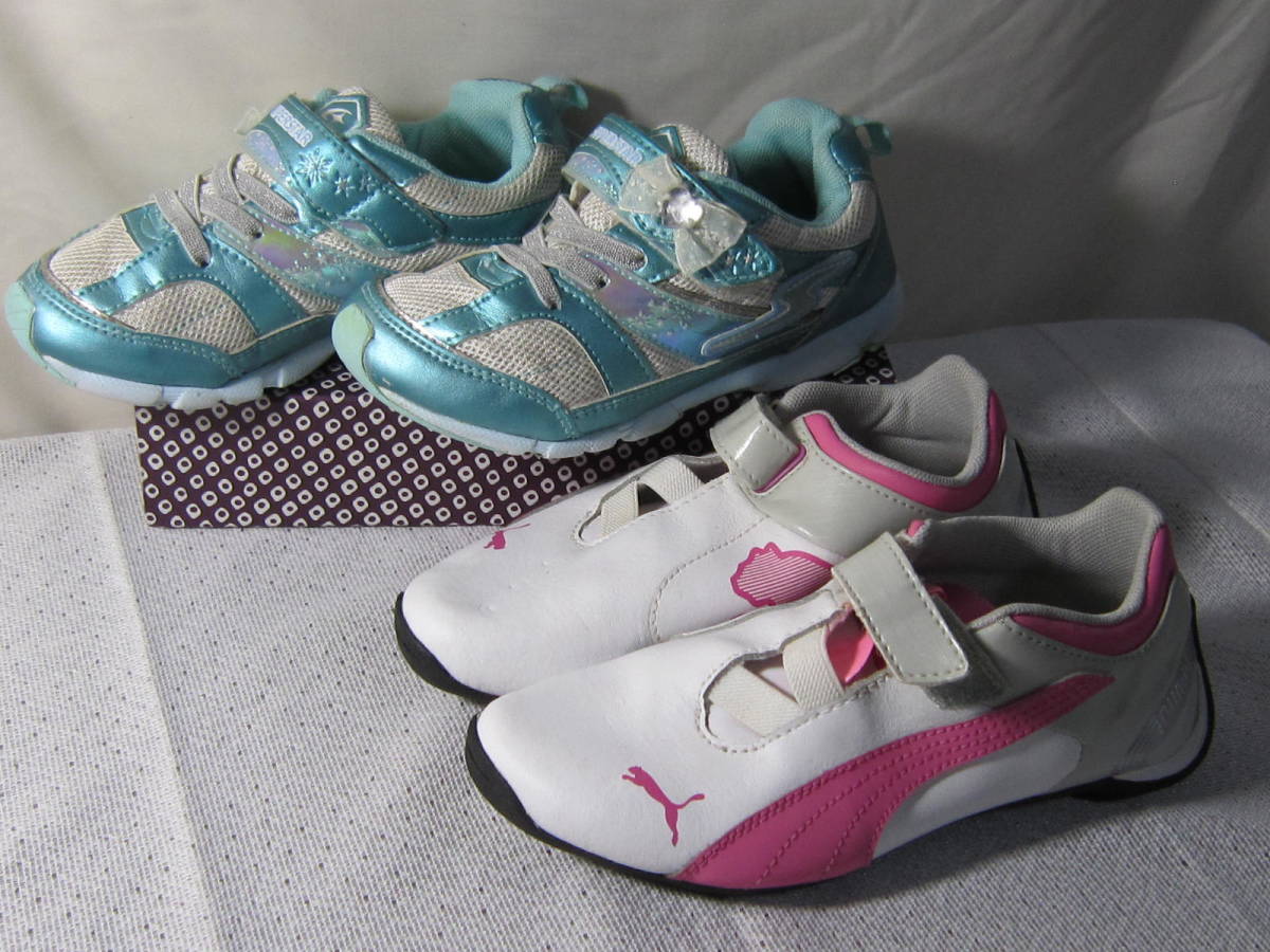 女子供用 ２足セット 18 １ Moonstar 飾り付きマジックテープ止め 白ｘ緑 ２ プーマ ピンクｘ白 Yg の落札情報詳細 ヤフオク落札価格情報 オークフリー スマートフォン版