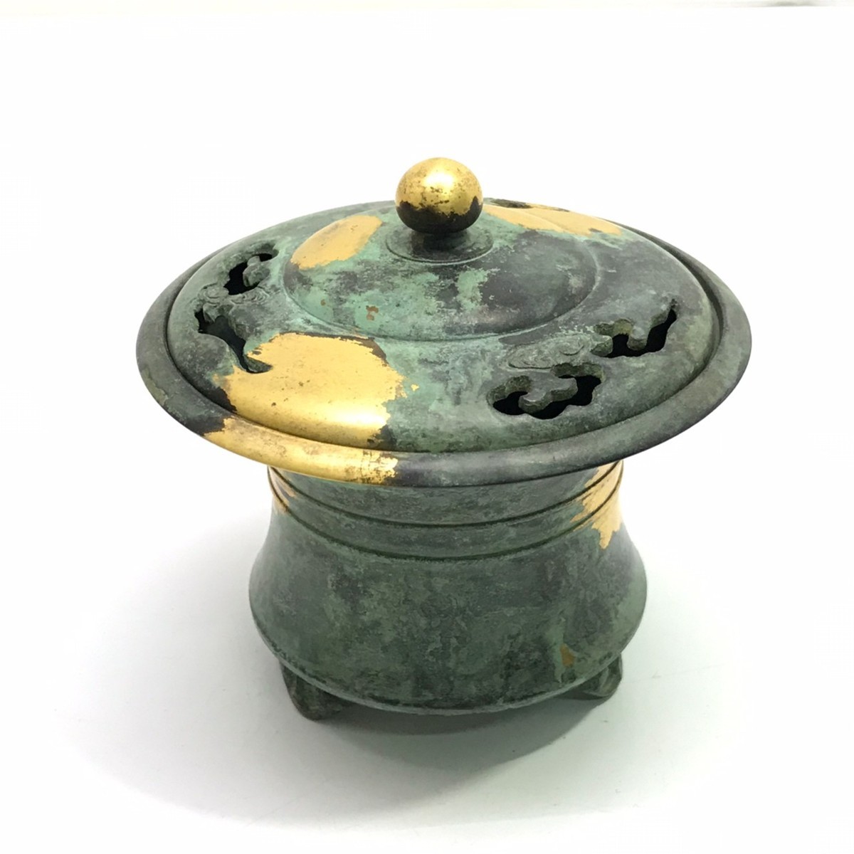 b1259】 四世 平安 秦蔵六 塗金銅香炉 瑞雲 茶道具 煎茶道具 骨董品