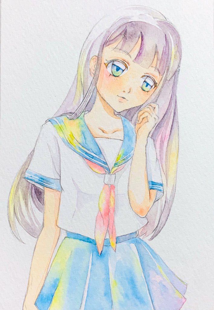手描きイラスト 創作 オリジナル セーラー服の女の子 女子高生 Jk 透明水彩 ハガキサイズ ポストカード 匿名配送 の落札情報詳細 ヤフオク落札価格情報 オークフリー スマートフォン版