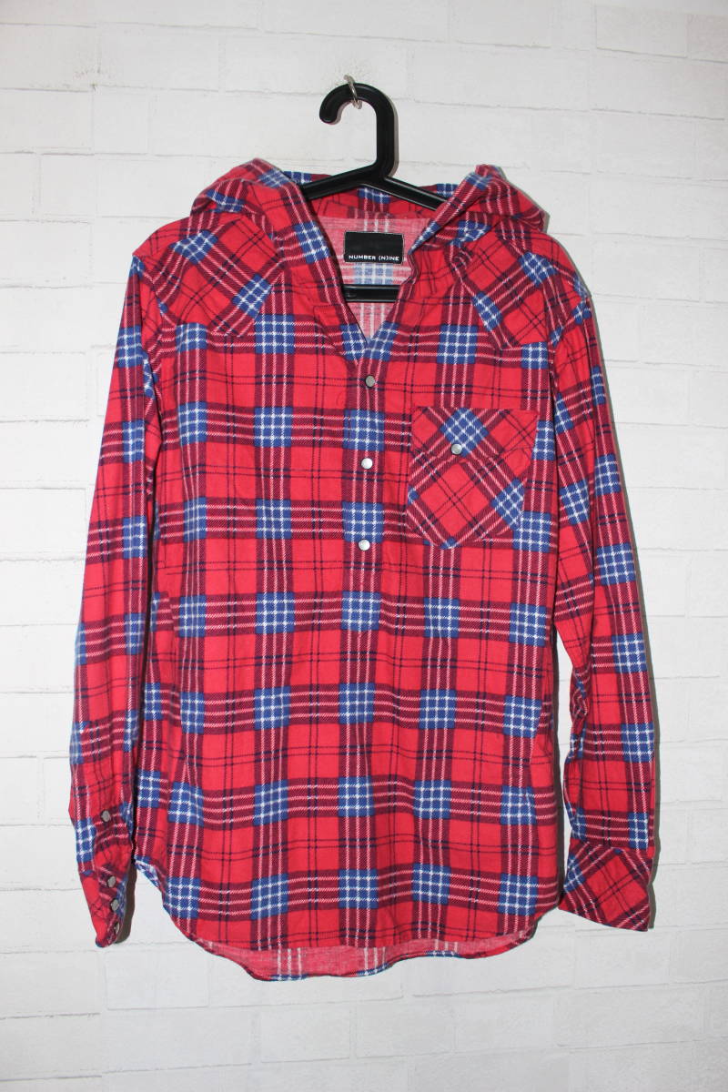 新品】新品 NUMBER (N)INE ナンバーナイン フード ネルチェック シャツ 