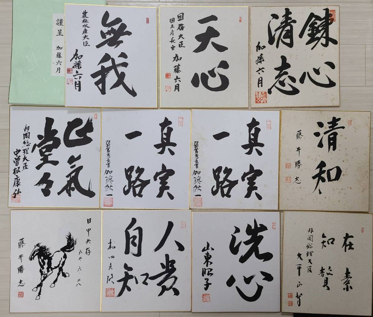 政治家/色紙11枚セット】 加藤六月 中曽根康弘 加藤紘一 藤井勝志 山東