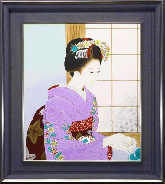 真作保証】中尾淳「舞妓」日本画 直筆サイン 落款 共シール有り 美人画