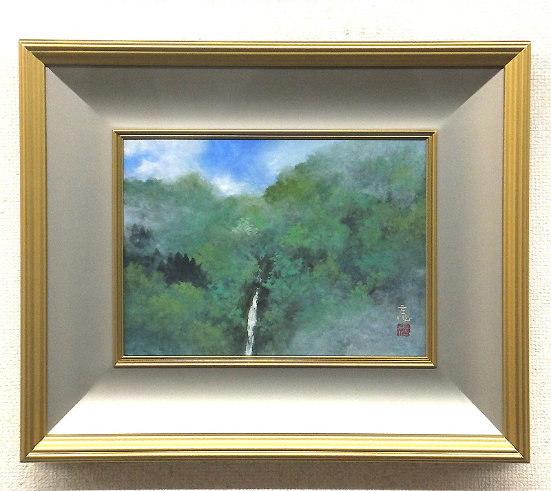 岸野圭作「富嶽」日本画 肉筆 共シール 額装 日展会員 A 岸野圭 【