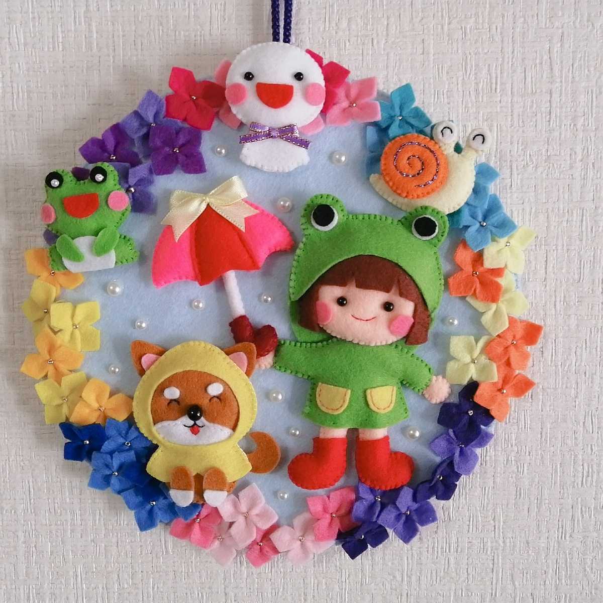 新品 ハンドメイド ６月 ワンコとお散歩 梅雨 フェルトリース レインコート 柴犬 カエルさん カタツムリ てるてる坊主 傘 の落札情報詳細 ヤフオク落札価格情報 オークフリー スマートフォン版