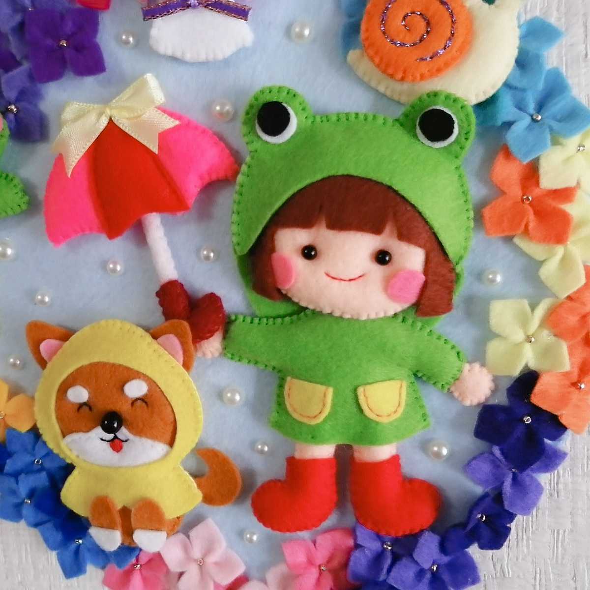 新品 ハンドメイド ６月 ワンコとお散歩 梅雨 フェルトリース レインコート 柴犬 カエルさん カタツムリ てるてる坊主 傘 の落札情報詳細 ヤフオク落札価格情報 オークフリー スマートフォン版