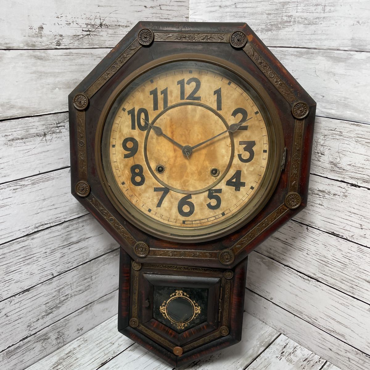 【目立った傷や汚れなし】12A アンティーク 振り子時計 昭和レトロ 柱時計 掛時計 ボンボン時計 ゼンマイ 蔵出し 骨董品 EIGHT