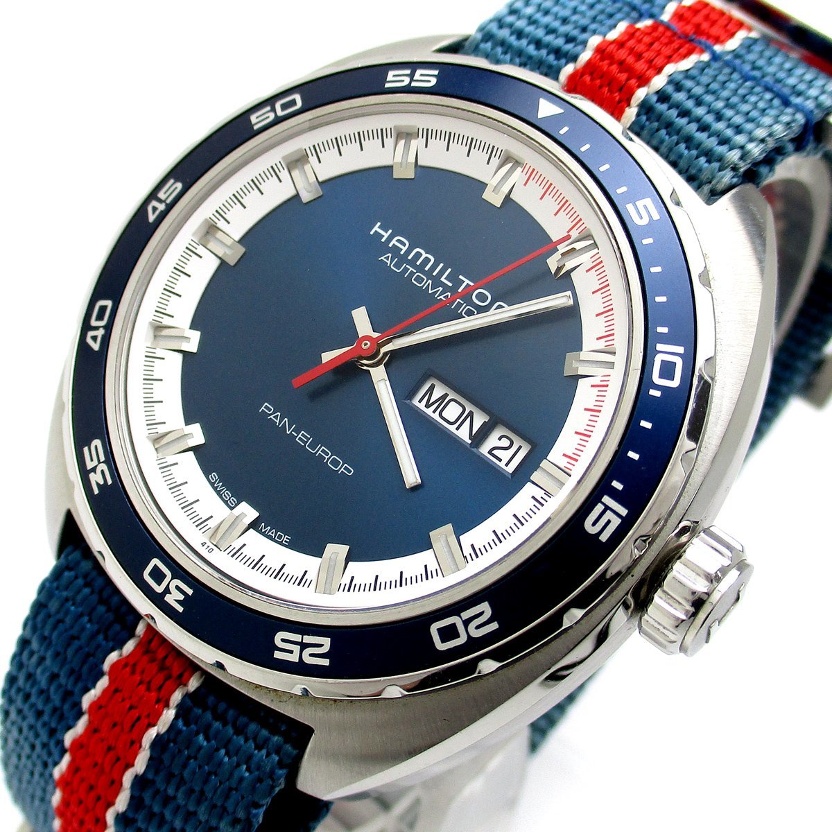 【やや傷や汚れあり】1円 ハミルトン パンユーロ オート メンズ ブルー H354050 時計 保証書 BOX 替えバンド HAMILTON