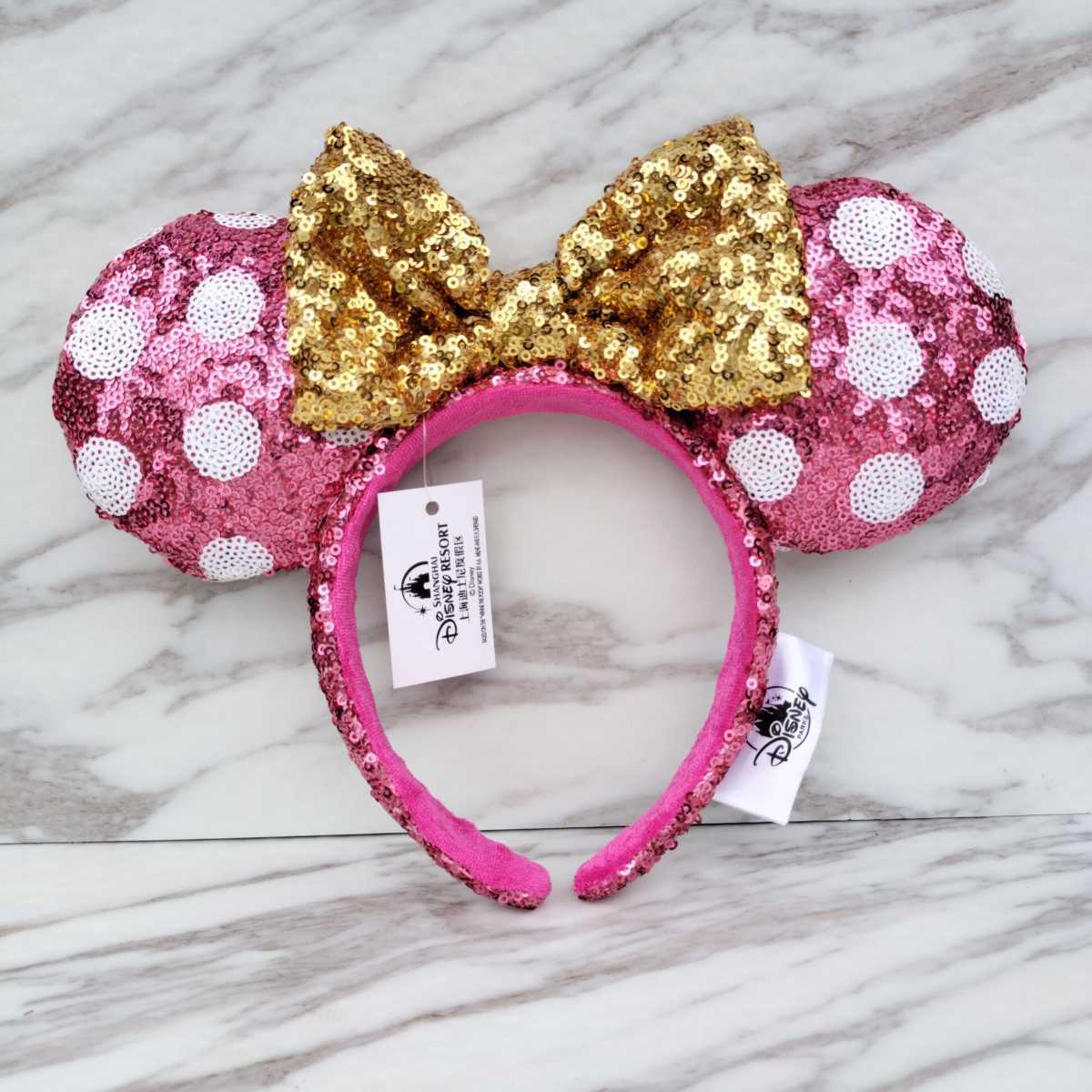 ディズニーカチューシャ イヤリングピンクミニーリボン水玉ドット