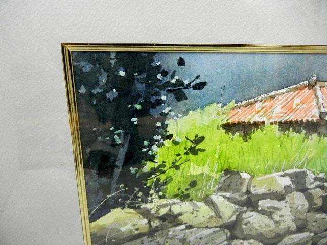 10654 真作 與那覇朝大/与那覇朝大「浜の午後」水彩画 沖縄 風景