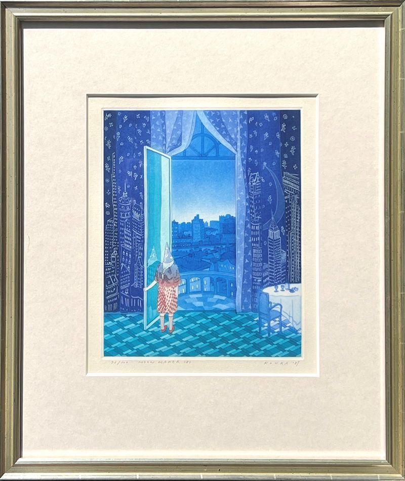 真作保証】小浦昇「NIGHT LIGHT」銅版画 直筆サイン 版画