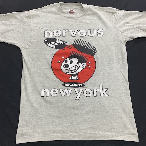 90s】nervous records 袖・バックプリント入り Tシャツ トップス