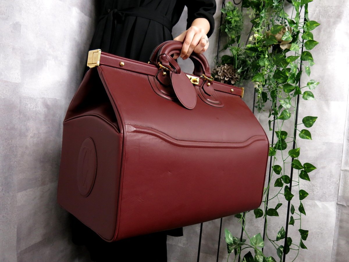 【目立った傷や汚れなし】 超美品 Cartier カルティエ マスト カーフ レザー 本革 ダレス ドクター バッグ ボルドー G金具