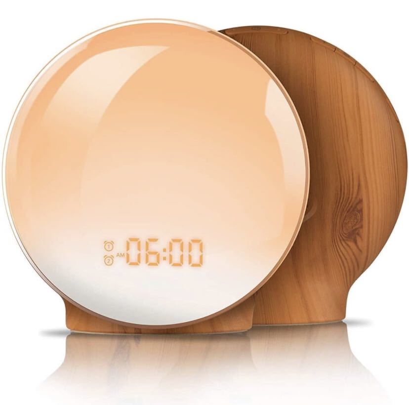 【未使用】光目覚まし時計 Wake Up Light スリープタイマー スヌーズ ラジオ ナイトライト イルミネーション MY09 木目調