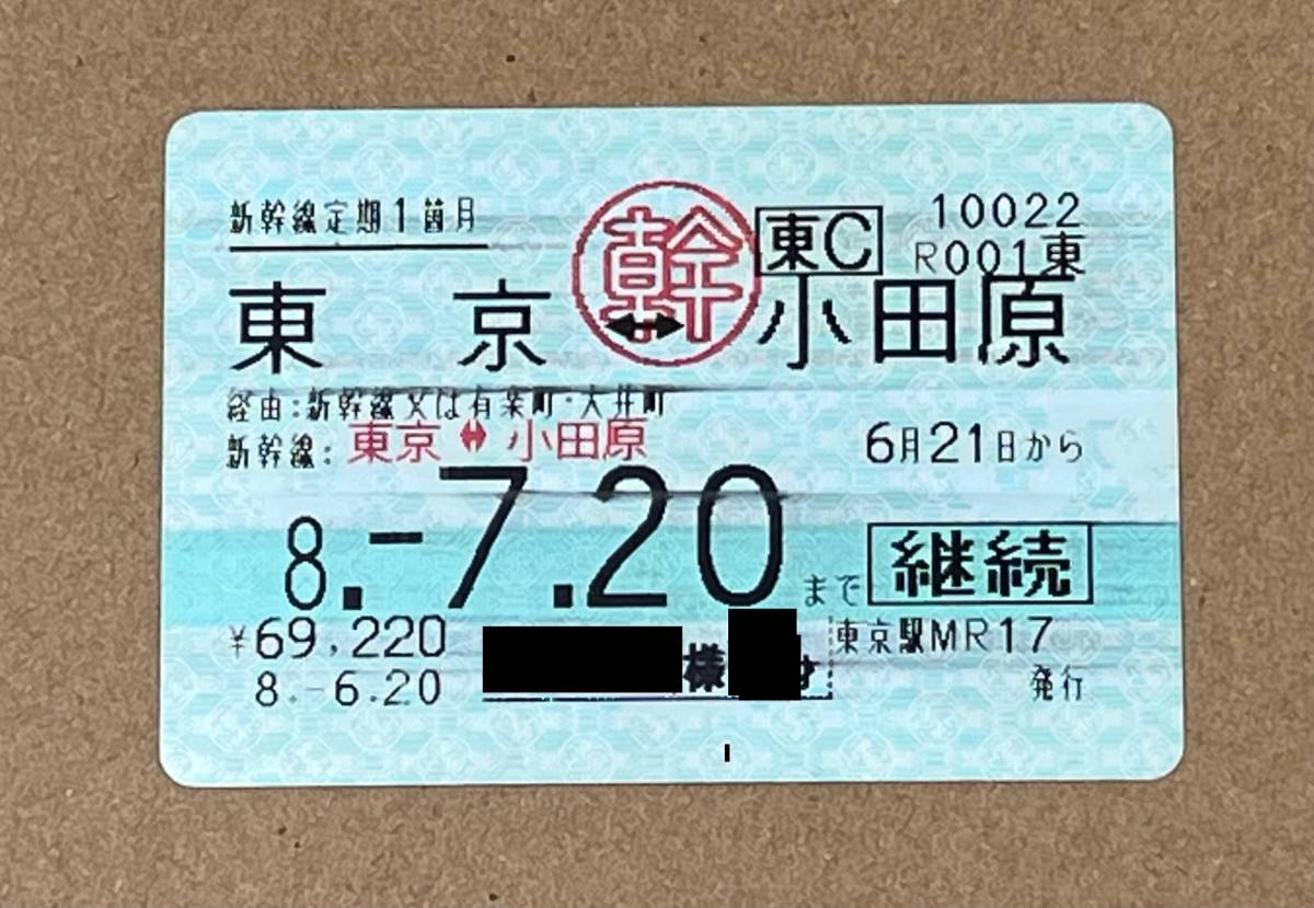 やや傷や汚れあり】【使用済】マルス券 新幹線定期券 東京～小田原