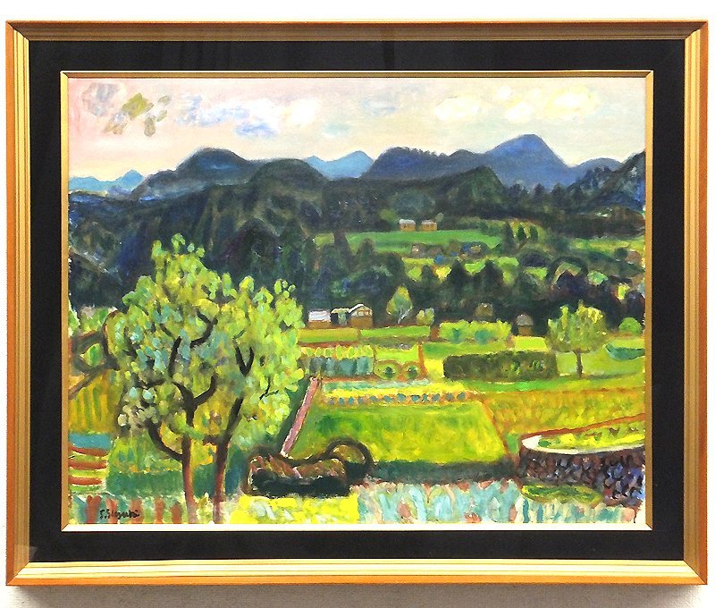 やや傷や汚れあり】【GLC】鈴木信太郎 「新緑風景」 ◇現代日本美術展