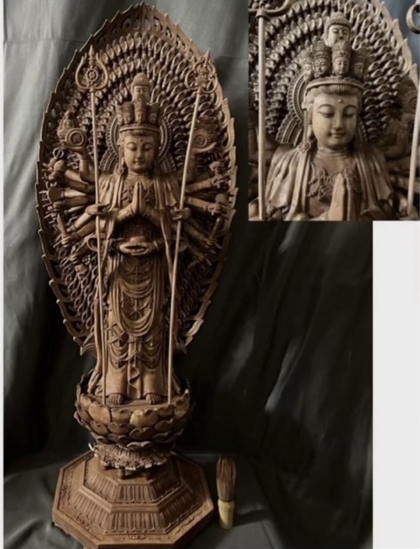大型高50cm 最大56cm　仏教工芸品　総楠製　井波彫刻　木彫仏像　風神雷神図 井波彫刻 仏教工芸品 総楠製 極上彫 木彫仏像 風神雷神図一式の