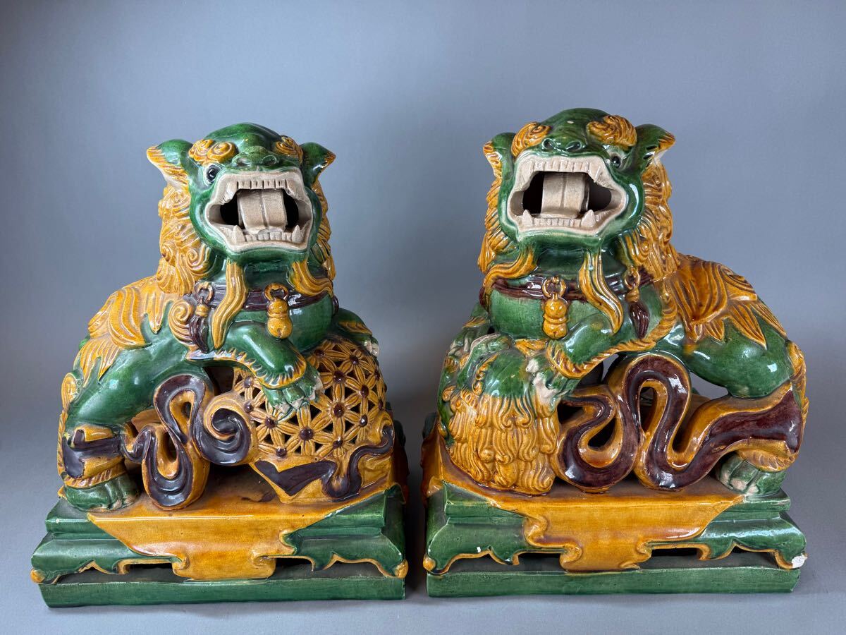 時代物 古い備前焼 獅子 置物 古備前 狛犬 阿吽 狛犬」の直近30日の